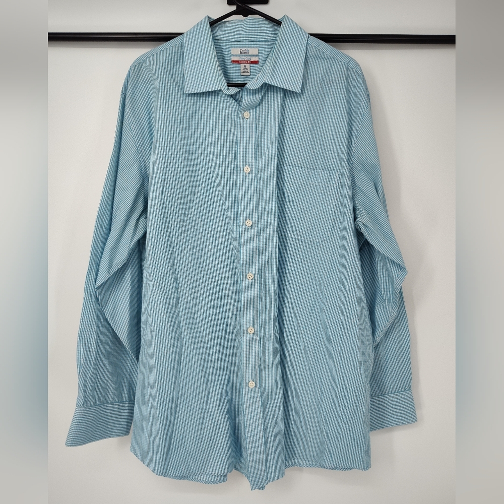 croft & barrow Classic Fit Teal and White Plaid Button-Up Shirt Size Mens 18